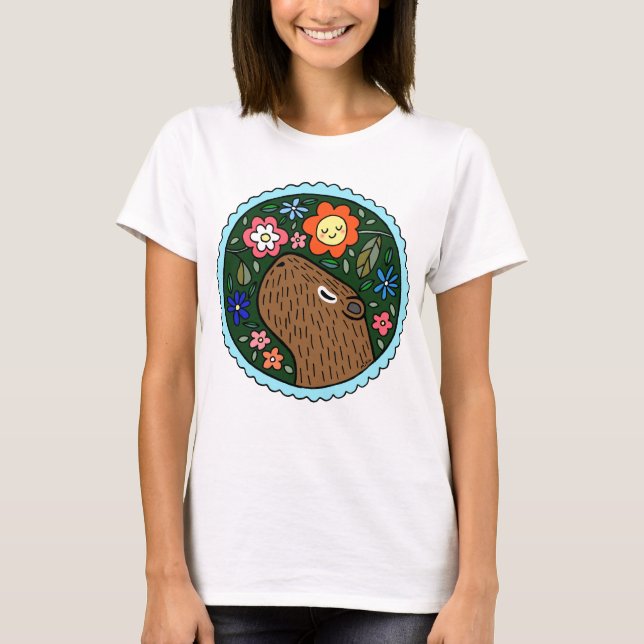 Camiseta Chigüiro con flor, característico capibara (Anverso)