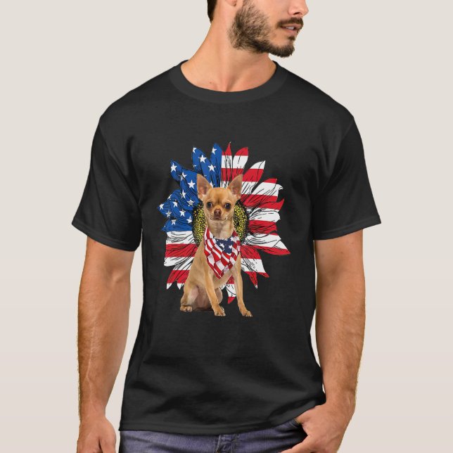 Camiseta Chihuahua American Flag Sunflower Dog Lovers 4th O (Anverso)