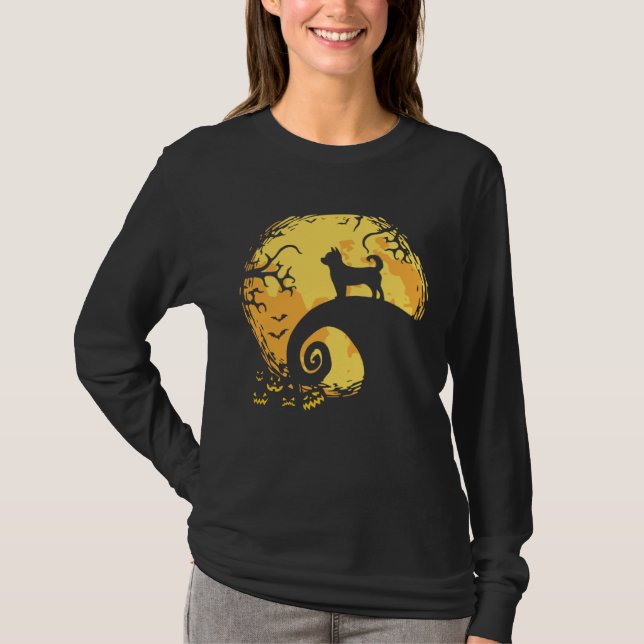 Camiseta Chihuahua and Moon Silhouette Dog  Halloween (Anverso)