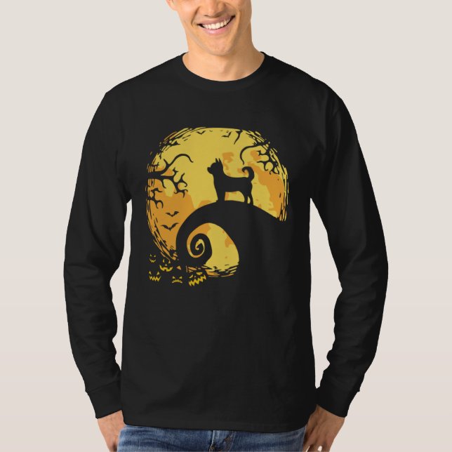 Camiseta Chihuahua and Moon Silhouette Dog  Halloween (Anverso)