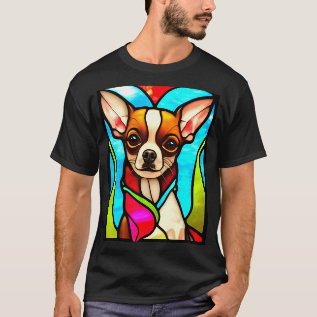 Camiseta Chihuahua - Arte pop de vidrio manchado_5 (Anverso)