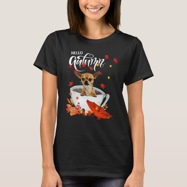 Camiseta Chihuahua Autumn Dog And Coffee Fall Thanksgiving  (Anverso)