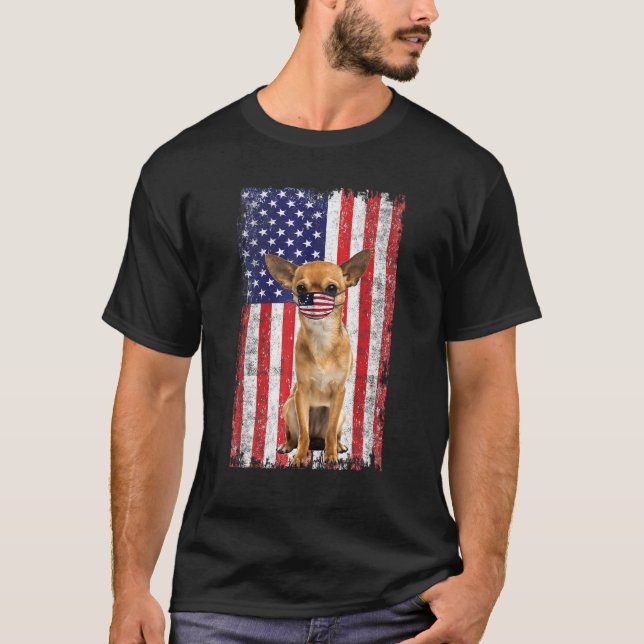 Camiseta Chihuahua Bandera Estadounidense Usa Máscara De Ca (Anverso)