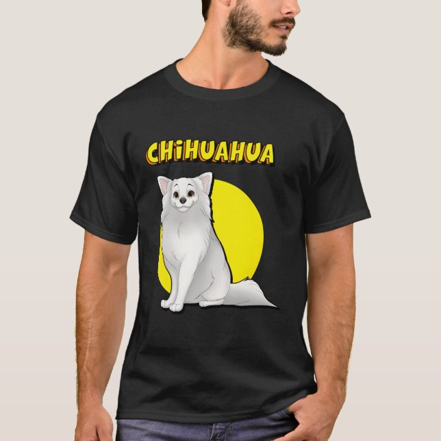 Camiseta Chihuahua blanca y de larga data (Anverso)