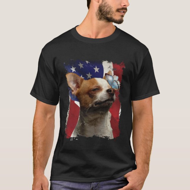Camiseta Chihuahua Butterfly American Flag 4th July Indepen (Anverso)