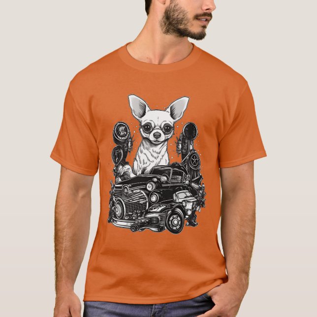 Camiseta Chihuahua Car Mechanic Automotive Vehicle Dog retr (Anverso)