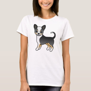 Camiseta Chihuahua Cartoon de Tricolor Negro Pelo Liso