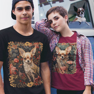 Camiseta Chihuahua con flores al estilo de William Morris