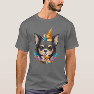 Camiseta Chihuahua, Crema de hielo tricolor larga, unicorni