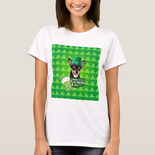 Camiseta Chihuahua Cuppy Dog St. Patrick's Day Green Clover (Anverso)