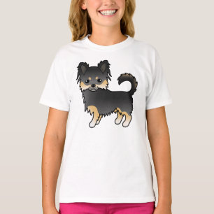 Camiseta Chihuahua de abrigo largo negro y bronceado perro