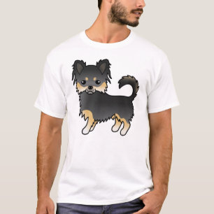 Camiseta Chihuahua de abrigo largo negro y canela Perro lin