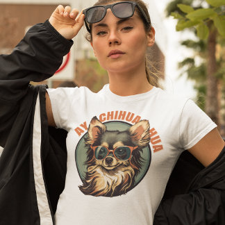 Camiseta Chihuahua, de larga tradición, con gafas de sol