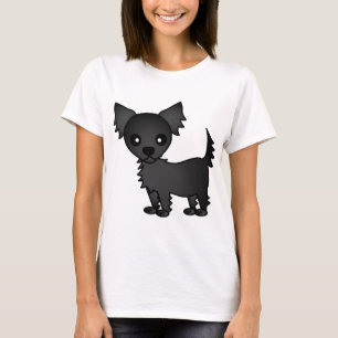 Camiseta Chihuahua de pelo largo del negro lindo del dibujo