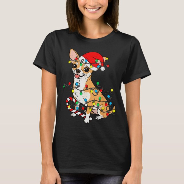 Camiseta Chihuahua Dog Christmas Lights Santa Xmas Pet Dog  (Anverso)