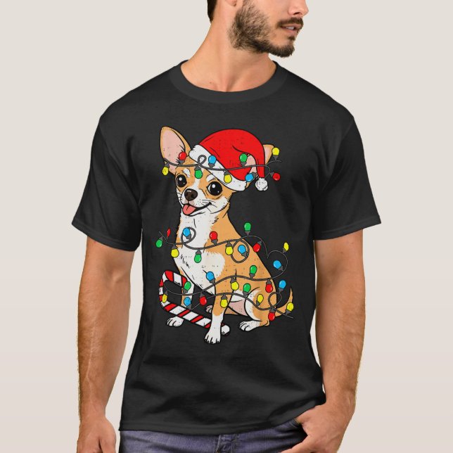 Camiseta Chihuahua Dog Christmas Lights Santa Xmas Pet Dog  (Anverso)