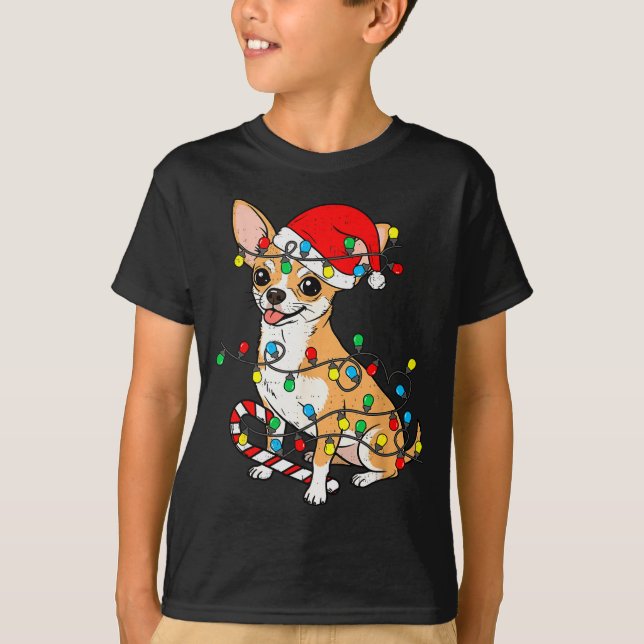 Camiseta Chihuahua Dog Christmas Lights Santa Xmas Pet Dog  (Anverso)