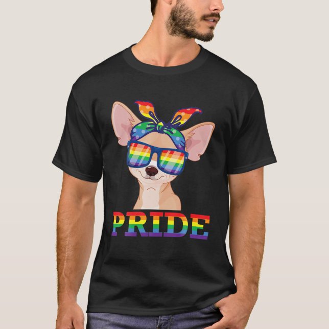 Camiseta Chihuahua Dog Feliz mes LGBT Apoyo a la toma de co (Anverso)