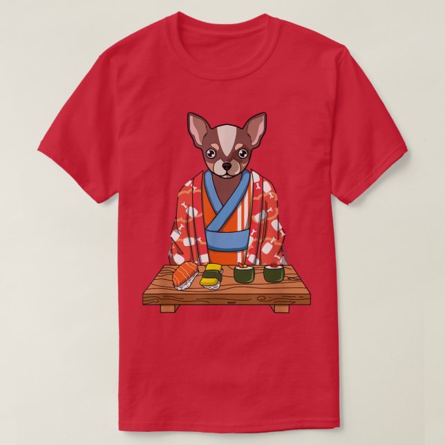 Camiseta Chihuahua Dog Kimono Kawaii Japanese Foodie Sushi  (Diseño del anverso)