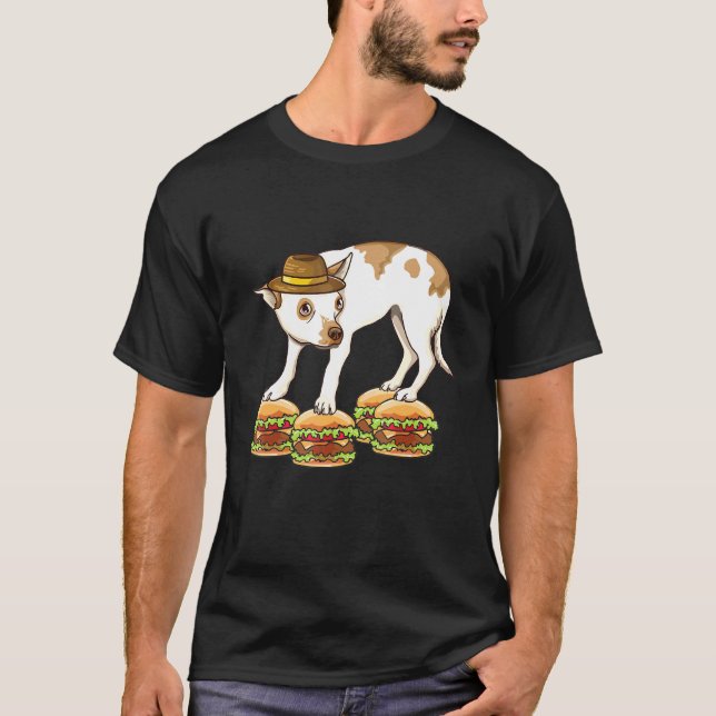 Camiseta Chihuahua En El Gorra Equilibra Con Hamburguesas (Anverso)