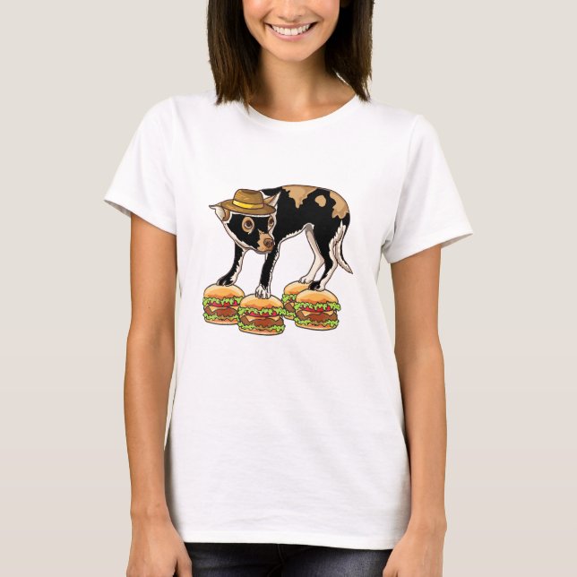 Camiseta Chihuahua En El Gorra Equilibra Con Hamburguesas (Anverso)