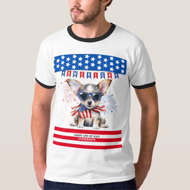 Camiseta Chihuahua Feliz 4 De Julio Estados Unidos Patrióti (Anverso)