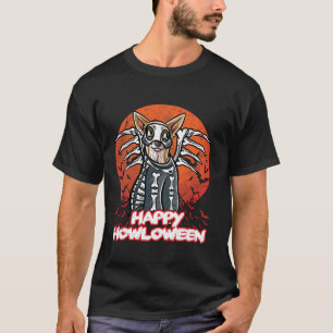 Camiseta Chihuahua Feliz Halloween Disstume Skeleton Long S