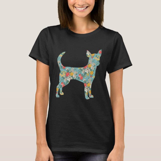 Camiseta Chihuahua Flower Silhouette Floral Dog (Anverso)