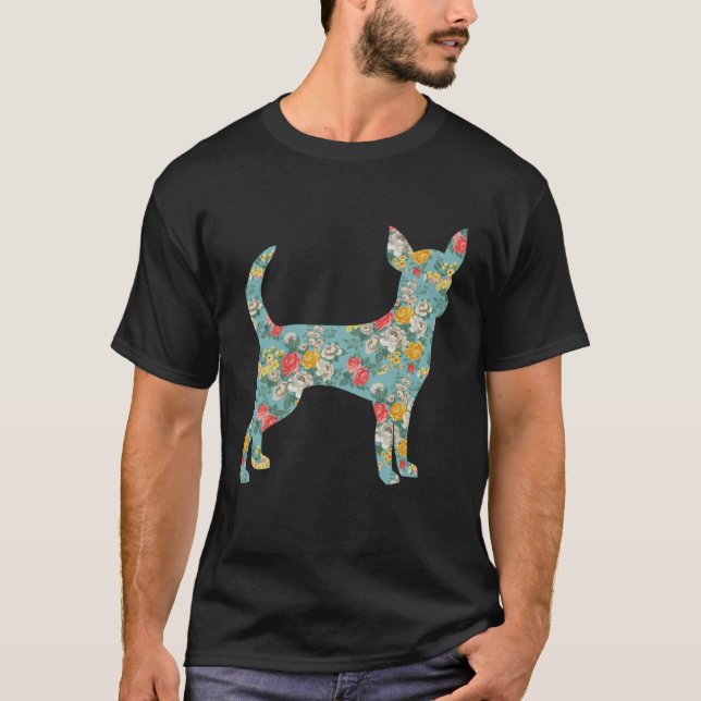 Camiseta Chihuahua Flower Silhouette Floral Dog (Anverso)