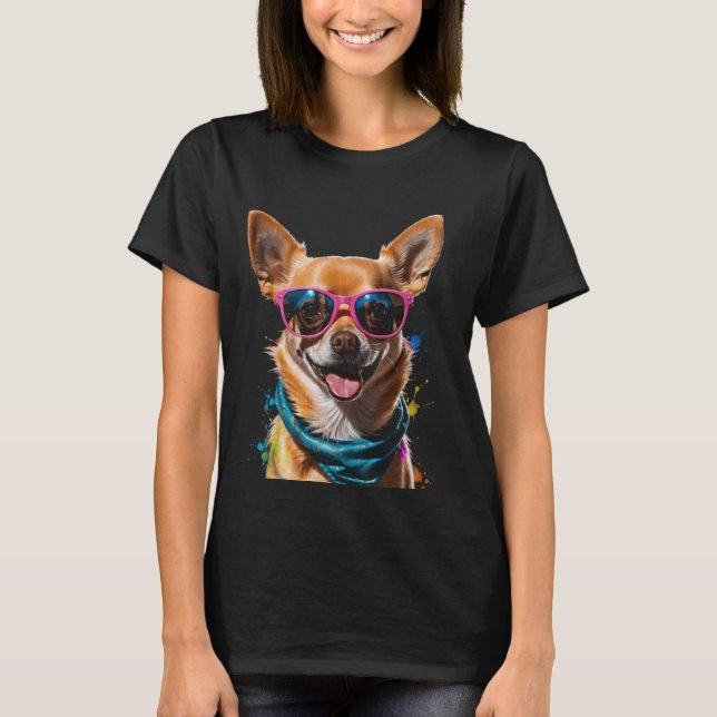 Camiseta Chihuahua Gafas de sol Perro Gracioso Arte Animal  (Anverso)