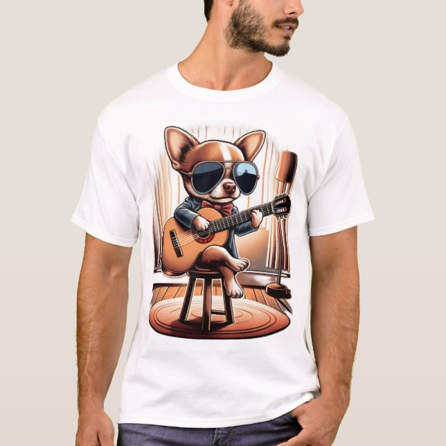 Camiseta Chihuahua genial tocando la guitarra (Anverso)