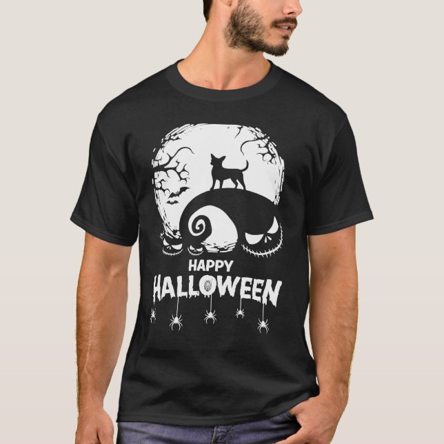 Camiseta Chihuahua Happy Halloween Spooky Bats Moon Pumpkin (Anverso)