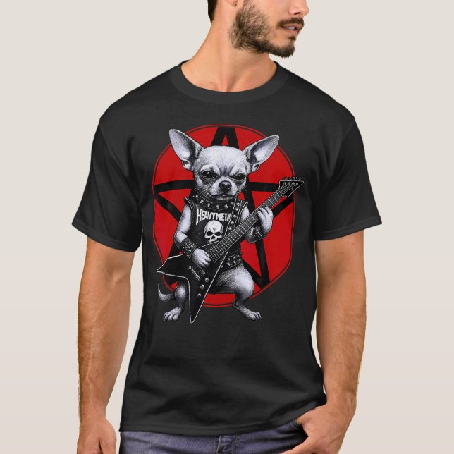 Camiseta Chihuahua Heavy Metal Guitar Rock Amante Perro (Anverso)