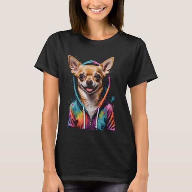 Camiseta Chihuahua Hoodie Perro colorido divertido Animal A (Anverso)