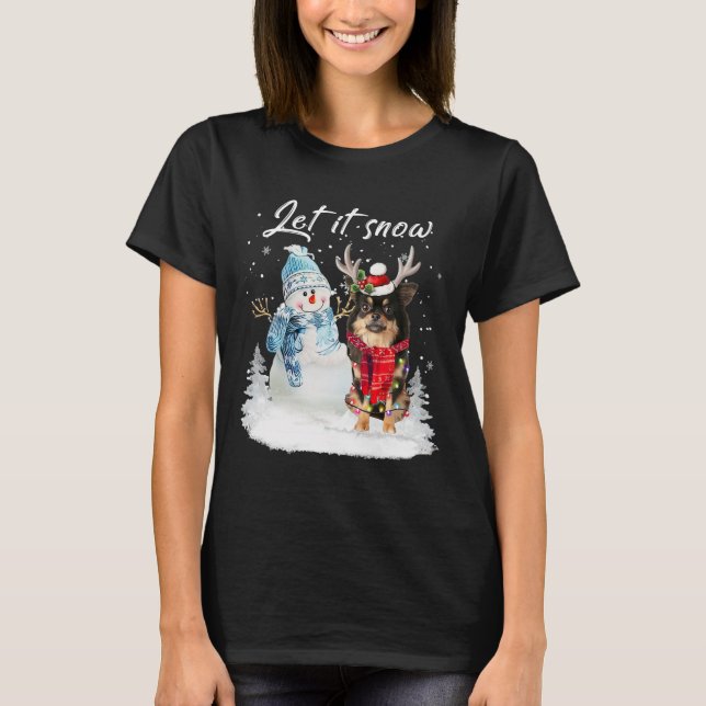 Camiseta Chihuahua Long Haied Navidades de Santa Dog Snowma (Anverso)