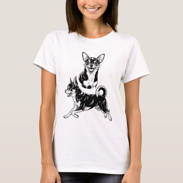Camiseta Chihuahua Lover's Delight Dynamic Duo in Black (Anverso)