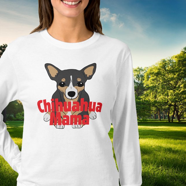 Camiseta Chihuahua Mamá Linda Negra Canela (Chihuahua Mama Cute Black Tan T-Shirt)