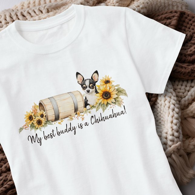 Camiseta Chihuahua Mejor Buddy Sunflower acuarela Floral (Chihuahua Best Buddy Sunflower Watercolor Floral T-Shirt. Personalize gifts for friends and family.)