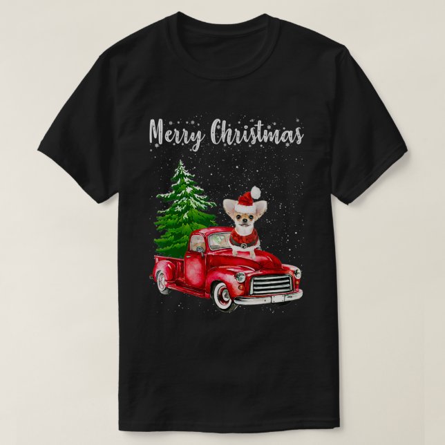 Camiseta Chihuahua Montando Camión Rojo Feliz Amo de Perro  (Diseño del anverso)