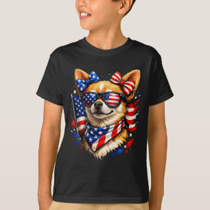 Camiseta chihuahua patriótico gafas de sol bandera american
