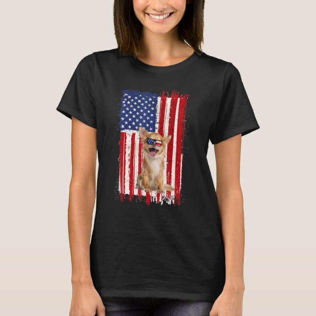 Camiseta Chihuahua Perro Bandera Americana Independencia Pa (Anverso)