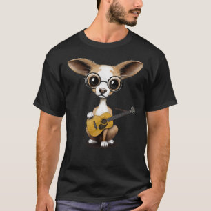 Camiseta Chihuahua Perro Cachorro Tocando Vieja Guitarra Ac