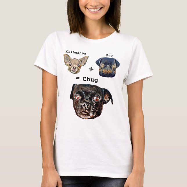 Camiseta Chihuahua Plus Pug es igual a Perro Chug (Anverso)