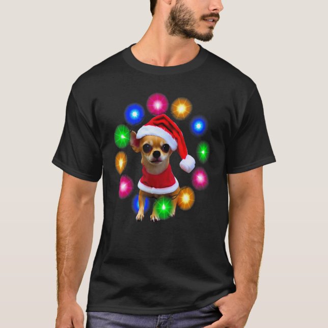 Camiseta Chihuahua Puppy Christmas Lights Santa Hat (Anverso)