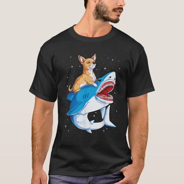 Camiseta Chihuahua Riding Shark Jawsome Dog Lover Gifts Spa (Anverso)