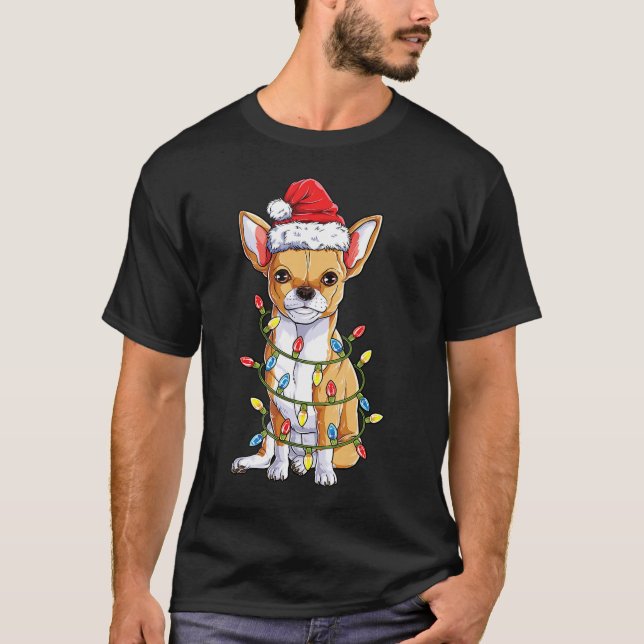 Camiseta Chihuahua Santa Christmas Tree enciende regalos de (Anverso)