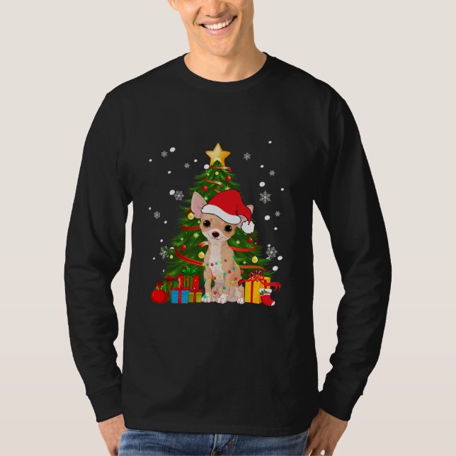 Camiseta Chihuahua Santa Christmas Tree Light Pajama Dog (Anverso)