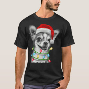 Camiseta Chihuahua Santa Christmas Tree Lights Xmas