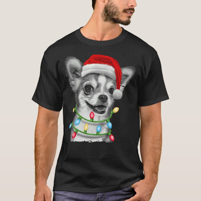 Camiseta Chihuahua Santa Christmas Tree Lights Xmas (Anverso)