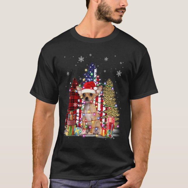 Camiseta Chihuahua Santa Hat Light Buffalo plaid Leopard Xm (Anverso)